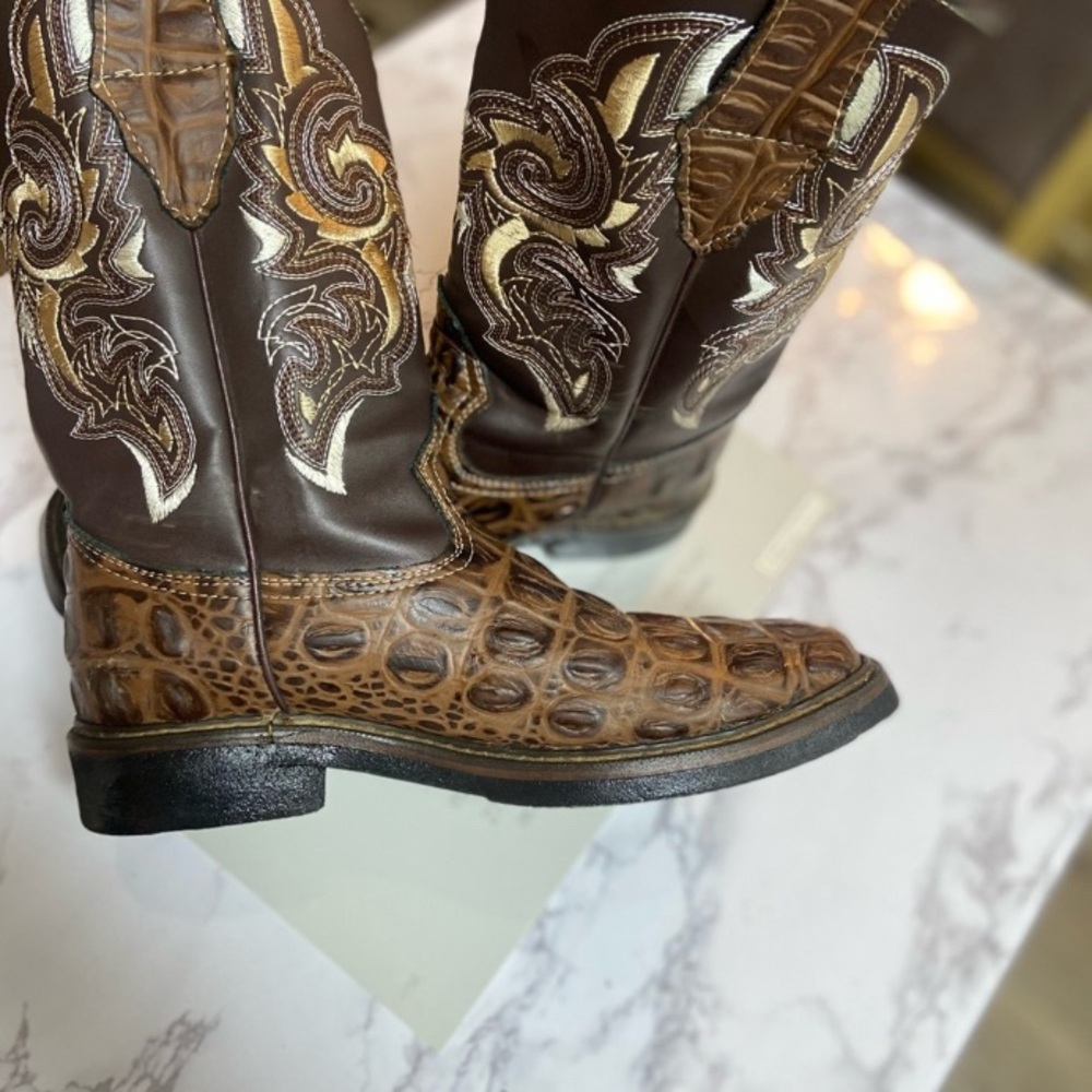 Brown and Tan Embroidered Cowboy Boots